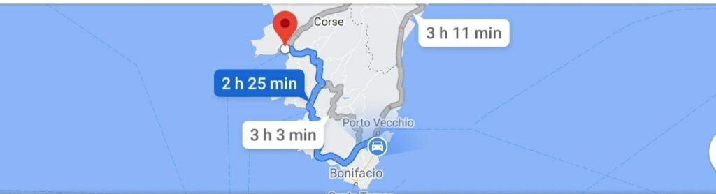 fare autostop da sole, distanza del mio primo percorso Santa Giulia - Ajaccio